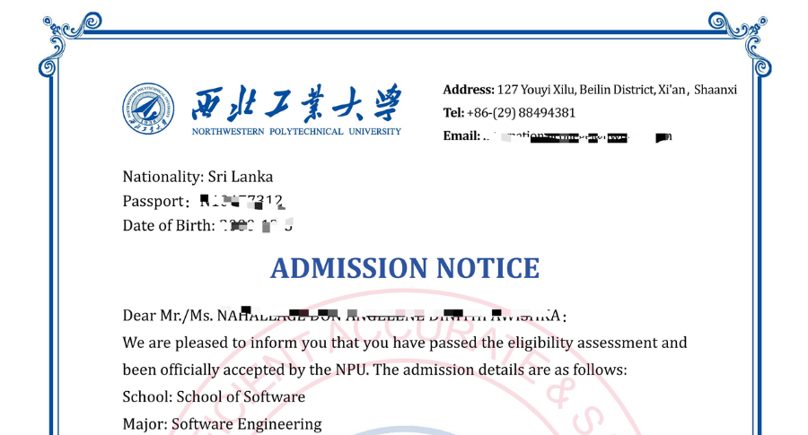 Welcome Sri Lankan SICAS Student to Northwestern Polytechnical University, China!